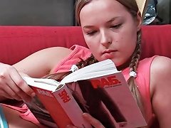 Cute Teen Is Reading And Is Stopped So He Can Finger Her